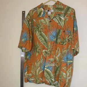 Men's Tropical Leaf Print Casual Shirt - Orange